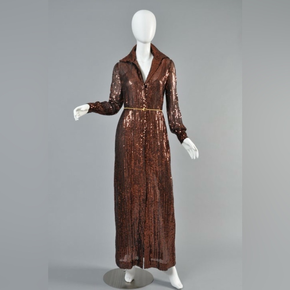 Vintage Oscar de la Renta brown Sequin gown